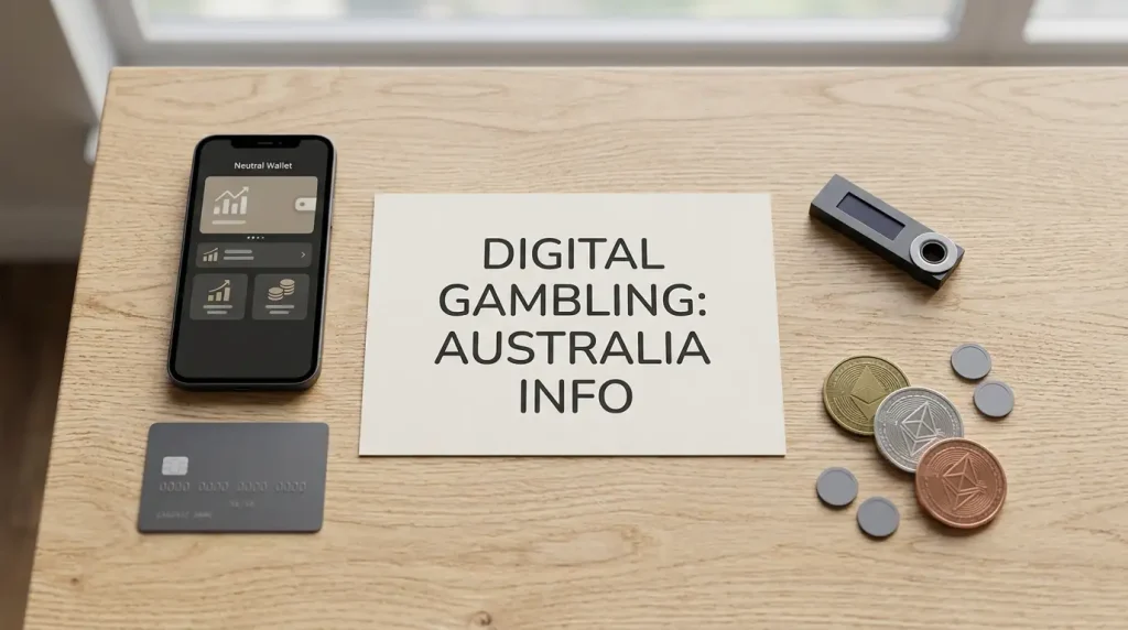 Bank card, digital wallet, phone and abstract cryptocurrency tokens arranged on a desk